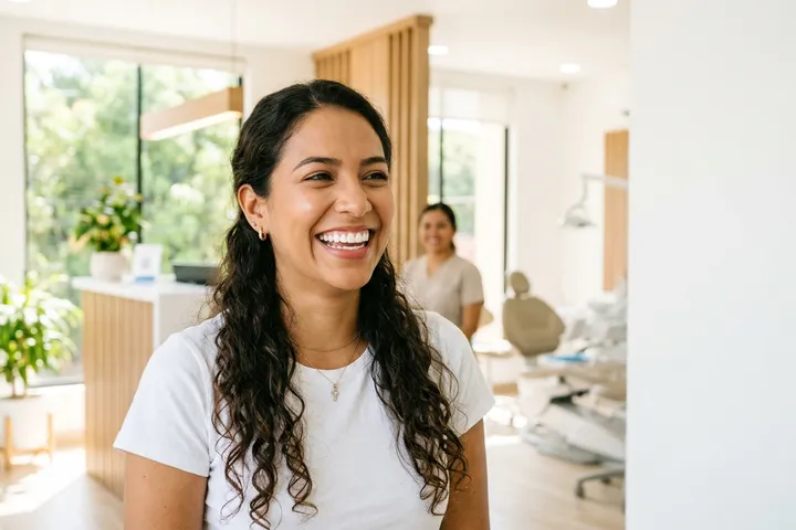 Dientes blancos y radiantes tras blanqueamiento dental profesional