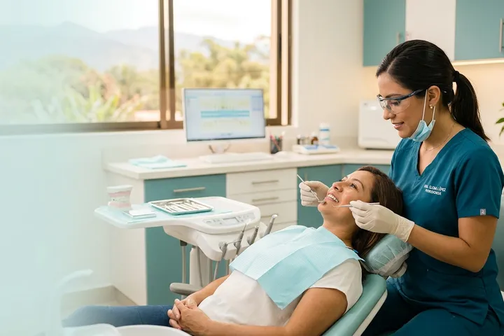 Higienista dental realizando tratamiento periodontal