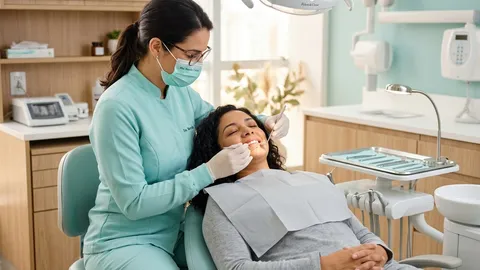 Examen periodontal profesional en clínica dental moderna
